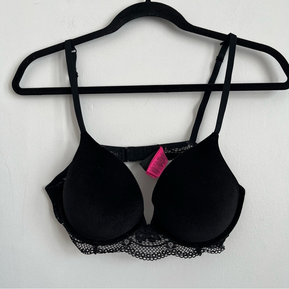 La SENZA Women Velvet Velour Lace Push-Up Bra Black 34C